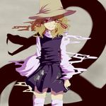  bad_id bad_pixiv_id blonde_hair dissolving distortion hat highres maki_(huran) mishaguji moriya_suwako red_eyes short_hair smile smoke snake solo thighhighs touhou white_legwear zettai_ryouiki 