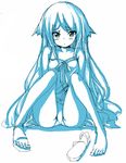  barefoot blue dress feet long_hair monochrome oekaki panties pantyshot pantyshot_(sitting) sandals saya saya_no_uta shoes single_shoe sitting solo underwear very_long_hair zizi_(zz22) 