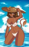  big_breasts breasts cat devil_survivor feline female hat hecate mrsk one_eye_closed solo swimsuit water wide_hips wink 