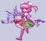  bad_id bad_pixiv_id bandages bun_cover chain cuffs double_bun false_arm false_limb ibaraki_kasen kou_2008 lowres pink_hair pixel_art revision short_hair short_sleeves solo tabard touhou 