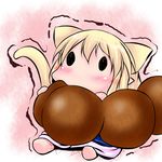  animal_ears blonde_hair cat_ears cat_tail chibi hoshizuki_(seigetsu) kemonomimi_mode mister_donut mizuhashi_parsee puru-see scarf short_hair solo tail touhou trembling 