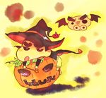  bat buriburizaemon candy cape crayon_shin-chan eyebrows food halloween hat looking_at_viewer nohara_shinnosuke pumpkin rawan shiro_(crayon_shin_chan) shorts wand witch_hat yellow_shorts 