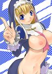  between_breasts blonde_hair blue_eyes breasts eari_(shining_hearts) habit highres large_breasts masukuza_j navel necktie nipples nun revealing_clothes shining_(series) shining_hearts solo 