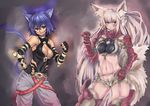  animal_ears blue_hair breasts cameltoe cat_ears cat_tail cleavage cleavage_cutout collaboration fox_ears fox_tail gloves highres houtengeki medium_breasts multiple_girls original panzer tail toned white_hair 