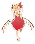  ascot bacho barefoot blush fang feet flandre_scarlet full_body hat heavy_breathing red_eyes side_ponytail simple_background slit_pupils solo touhou wings 