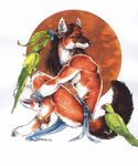  canine dhole female heather_bruton loincloth parrot piercing sitting solo topless tribal underwear 