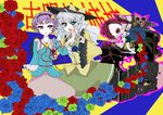  aqua_eyes eyeball flower hairband hat heart komeiji_koishi komeiji_satori multiple_girls pink_eyes purple_hair rose sai_koro short_hair siblings silver_hair sisters third_eye touhou 