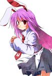  animal_ears bunny_ears long_hair necktie purple_hair red_eyes red_neckwear reisen_udongein_inaba skirt smile solo touhou yuuhi_alpha 