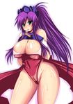  afuro angela angela_(cosplay) angela_(seiken_densetsu_3) angela_(seiken_densetsu_3)_(cosplay) big_breasts blush breasts choker cleavage crown erect_nipples faris_scherwiz female final_fantasy final_fantasy_v gloves gradient gradient_background green_eyes headdress hips huge_breasts legs leotard long_hair plump ponytail pubic_hair pubic_hair_peek purple_hair seiken_densetsu seiken_densetsu_3 solo square_enix sweat thick_thighs thighs white_background wide_hips 
