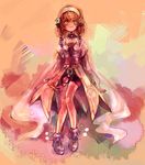  belt bike_shorts blush brown_hair choker coat flower full_body green_eyes hair_flower hair_ornament hairband leia_rolando salt_(reincarnation) shoes short_hair sidelocks sketch smile solo tales_of_(series) tales_of_xillia 