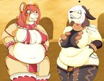  &lt;3 anubian_jackal big_breasts breasts canine chubby clothed clothing dite dripdry eye_contact fat feline female grin hair herro jackal mammal milf mother obese overweight parent red_hair sabertooth skimpy smilodon standing two_tone_hair 