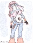  dennis_carrigan female jeans lagomorph midriff rabbit skimpy solo tattoo under_boob 