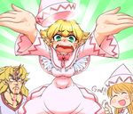  blonde_hair blood blush blush_stickers bondo breasts cosplay green_eyes horn hoshiguma_yuugi lily_white lily_white_(cosplay) long_hair man_face medium_breasts mizuhashi_parsee multiple_girls nosebleed open_mouth pointy_ears pun short_hair star tears thumbs_up touhou 