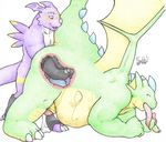  anal anal_fisting anal_penetration anal_vore brokenwing cum digimon dragoneer_(character) fisting flamedramon freckles_(artist) gay male penetration penis 