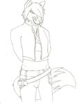  belt bulge canine clothed eimieejaxxon emo fox half-shirt licking looking_at_viewer male sketch solo tongue trigger 