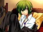  angel_beats! bad_id bad_pixiv_id green_hair hat hat_rack male_focus naoi_ayato pillow school_uniform sennen_suisei solo yellow_eyes 