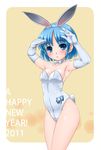  animal_ears armpits bare_legs blue_eyes blue_hair bunny_ears bunnysuit cowboy_shot elbow_gloves gloves himadarou original short_hair solo 