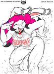  beach big_breasts breasts choker ears female happy lagomorph long_ears max_blackrabbit may_flowers nipples piercing pink_hair rabbit running seaside solo stick_devil wet wet_t-shirt 