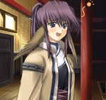  animal_ears blue_eyes blush ehh female hair hentai inside purple_hair solo standing touka unknown_artist utawarerumono 