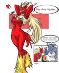  anthro bikini_top bittenhard blaziken breasts chest_tuft comic female human male nidoqueen nosebleed nude pok&eacute;mon pok&eacute;morph wardrobe_malfunction 