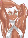  armpits arms_up blush capcom dark_skin elena green_eyes muscle muscles muscular muscular_female simple_background smile street_fighter street_fighter_iii:_3rd_strike white_hair 