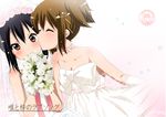  ^_^ bad_id bad_pixiv_id bare_shoulders black_hair blush bouquet bride brown_eyes brown_hair cheek_kiss choker closed_eyes collarbone cover cover_page dress elbow_gloves flower gloves good_end hair_ornament hair_up hairclip hirasawa_yui k-on! kiss multiple_girls nakano_azusa official_style ragho_no_erika short_hair upper_body wedding wedding_dress white_dress white_gloves wife_and_wife yuri 