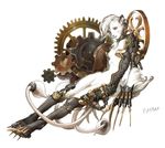  cat chains claws clock_tower clockwork cogs collar ear_piercing earring feline female gears hair lion lounge multiple_tails piercing ratbat short_hair short_white_hair solo steampunk straps tail technophilia unconvincing_armour white white_hair 