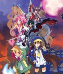  6+boys akutare_(disgaea) angel bandages bat blue_eyes blue_hat brown_eyes brown_hair cape child closed_eyes desco_(disgaea) disgaea emizel_(disgaea) everyone fenrich_(disgaea) flonne gloves green_shirt happy harada_takehito hat highres kazamatsuri_fuuka long_hair makai_senki_disgaea_4 multiple_boys multiple_girls nemo_(disgaea) official_art pink_hair prinny ribbon shirt short_hair skirt smile sword thighhighs twintails valvatorez_(disgaea) vampire vulcanus_(disgaea_4) weapon wings 