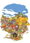  architecture blue_eyes building colorful east_asian_architecture highres kinuten landscape nature oekaki_musume original pagoda painting pixiv_festa scenery short_hair sitting solo 