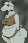  belly breasts clothing collar cutebold deloco49 ears fat female flower fur grey_fur kobold overweight simple_background solo 