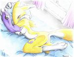  bed canine chest_tuft digimon female fox lady_owl light nude renamon solo sunshine waking 