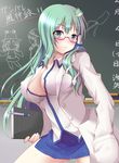  bad_id bad_pixiv_id bespectacled blazer breasts cameo chalkboard cleavage frog glasses green_eyes green_hair hair_ornament hand_in_pocket jacket kochiya_sanae labcoat large_breasts long_hair looking_at_viewer meropan moriya_suwako smile snake solo touhou unbuttoned yasaka_kanako 