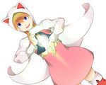  animal_ears blue_eyes boots cat_ears dress female final_fantasy final_fantasy_iii hood long_hair orange_hair refia robe simple_background solo white_background white_mage yuninika 