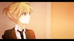  black_neckwear blonde_hair blue_eyes face kagamine_len letterboxed male_focus necktie orange_(vocaloid) school_uniform short_ponytail solo surprised tama_(songe) vocaloid 