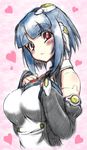 1girl aouma bad_id bad_pixiv_id bangs blue_hair blunt_bangs blush breasts colorized detached_sleeves dream_c_club dream_c_club_(series) face graphite_(medium) highres ili_(dream_c_club) large_breasts mixed_media red_eyes robot_ears robot_joints short_hair solo symbol-shaped_pupils traditional_media 