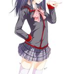  bad_id bad_pixiv_id bow directional_arrow head_out_of_frame little_busters! pink_bow plaid plaid_skirt pointing purple_hair sasasegawa_sasami school_uniform skindentation skirt solo thighhighs yae_(mono110) 
