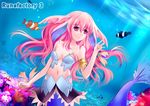  animal_ears armband armlet bubble catstudioinc_(punepuni) caustics clownfish copyright_name dutch_angle fish head_fins light_rays light_smile long_hair mermaid midriff monster_girl navel persia_(rune_factory) pink_hair reaching red_eyes rune_factory rune_factory_3 solo sunbeam sunlight underwater 