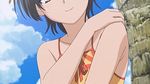  animated animated_gif applying_sunscreen beach day flower hair_flower hair_ornament legs lotion lowres outdoors rubbing screencap short_hair solo sunscreen swimsuit to_aru_kagaku_no_railgun to_aru_majutsu_no_index uiharu_kazari 