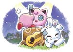  animal_crossing blue_eyes closed_eyes crossover dog doubutsu_no_mori eyes_closed guitar instrument jigglypuff k.k_slider kirby lowres nintendo pokemon super_smash_bros. sweatdrop totakeke 