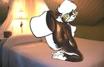  bed bedroom breasts female fingering fluffy_tail glasses looking_at_viewer masturbation nipples nude sabrina side_boob skunk solo tail unknown_artist 