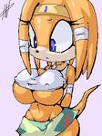 blue_eyes breasts female hair headband mobian orange short_hair solo sonic_(series) standing t03nemesis tail tight_clothing tikal_the_echidna 