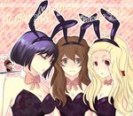  2011 3girls animal_ears bunny_ears bunny_girl bunny_girls bunnysuit d.gray-man lavi lenalee_lee looking_at_viewer miranda_lotto multiple_girls nervous ribbon ribbons tevak 