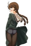  artist_request ass blush braid brown_hair crotch_seam maria-sama_ga_miteru panties panties_under_pantyhose pantyhose pantyshot school_uniform shimazu_yoshino solo twin_braids twintails underwear wind wind_lift 