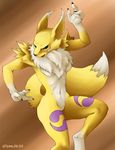  2005 2006 blue_eyes breasts canine chest_tuft claws digimon female fox markings renamon snoot solo yellow 