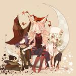  animal_ears hat multiple_girls original pantyhose saya_(sayaya) sitting star witch_hat 