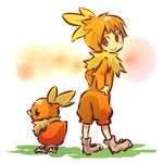  blue_eyes blush_stickers boots gen_3_pokemon hands_on_hips hitec looking_back moemon orange_hair personification pokemon pokemon_(creature) smile torchic 