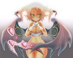  ao_usagi between_breasts breasts choker cleavage cross demon_girl earrings gem heart horns jewelry large_wings looking_away medium_breasts navel pixiv_fantasia pixiv_fantasia_5 pointy_ears shy skindentation solo succubus wide_hips wings 