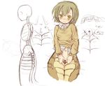  7010 anatomy blush bone bottomless brown_hair buttondown_shirt censored clothed clothing female hair half-dressed lamia looking_at_viewer lying monster monster_girl naga navel on_back plain_background pussy reptile scalie short_hair shy simple_background skeleton sketch snake snake_girl spread_pussy sweater tail tan_hair white_background x-ray yellow_eyes 