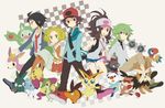  3boys archen bad_id bad_pixiv_id baseball_cap bel_(pokemon) black_hair blonde_hair brown_hair cheren_(pokemon) cubchoo darumaka deerling gen_5_pokemon glasses green_eyes green_hair hat herdier klink mienfoo multiple_boys multiple_girls n_(pokemon) open_mouth oshawott pantyhose patrat poke_ball pokemon pokemon_(creature) pokemon_(game) pokemon_bw ponytail reuniclus short_hair shorts smile snivy tepig toco_(7037034) touko_(pokemon) touya_(pokemon) trubbish victini zorua 