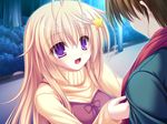  blonde_hair game_cg meri_chri mikagami_mamizu purple_eyes seiya_mashiro whirlpool 